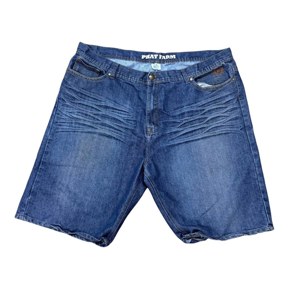 Phat Farm Shorts Mens Size 42 Blue Vintage Y2K Baggy Cargo Denim Jeans Hip Hop